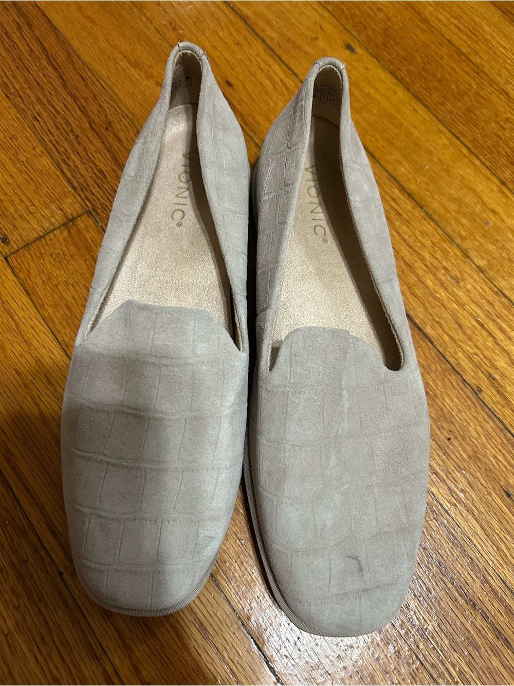 Vionic Taupe Suede Croc-Embossed Slip-On Loafers 8.5
